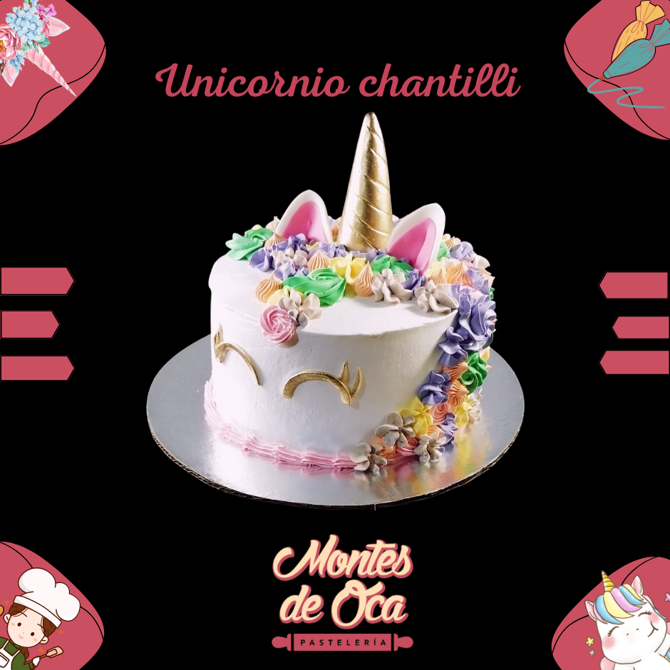Queque de Unicornio Chantillí con detalles en Fondant - V